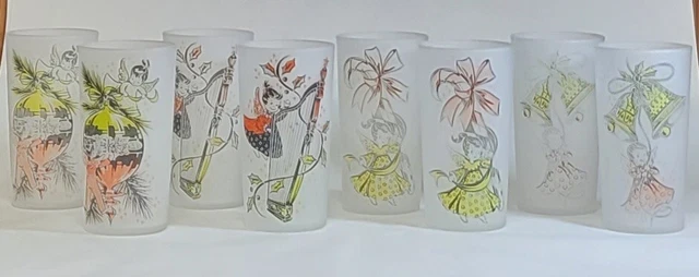 Vintage 1950's Fran Taylor Gay Fad Angel Christmas Glasses Set Of 8