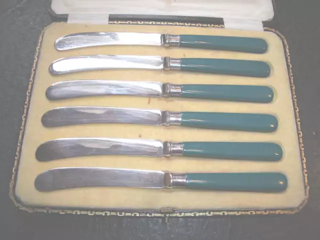 antique boxed set 6 sterling silver butter knives