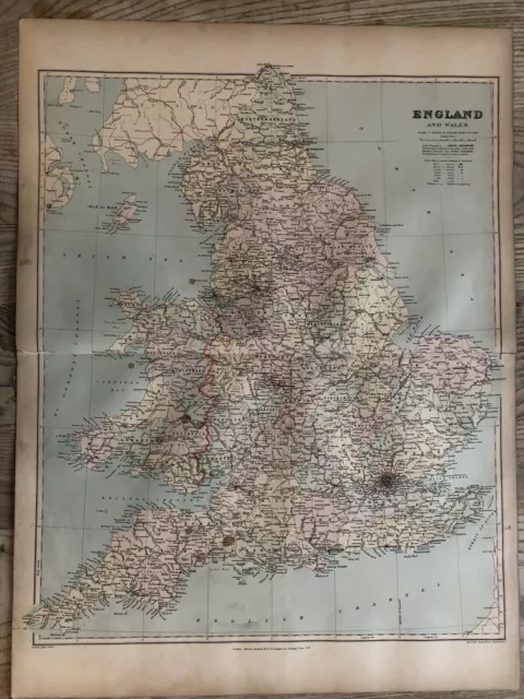 1894 Large Map of England & Wales by Edward Stanford 75 cm x 56 cm