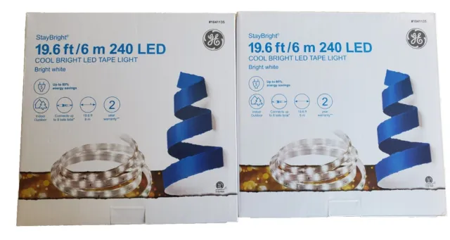 LOT OF 2 - GE StayBright 240 LED 19.6 ft Cool Bright White Tape Lights