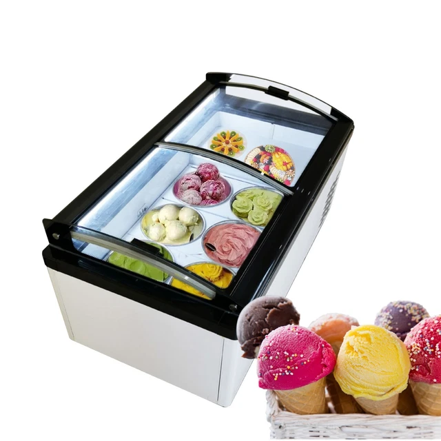Vaseni Table Hard Gelato Ice Cream Showcase Ice cream Display with 6 RoundBucket