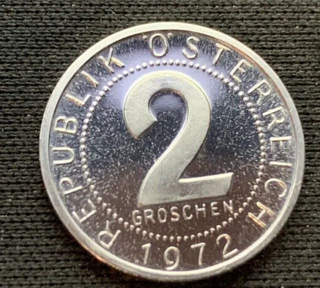1972 Austria 2 Groschen Coin PROOF  ( Mintage 132K )  Rare World Coin     #N72
