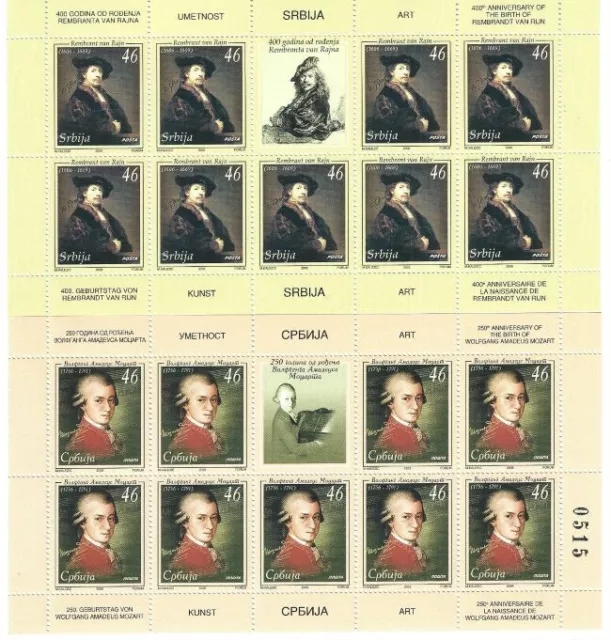 Serbien  159/60  Mozart  Rembrandt  Kleinbogen Satz  **  (mnh)