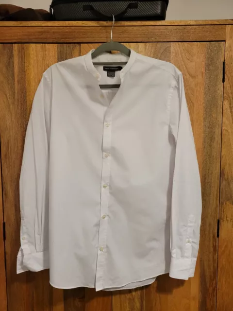 FRENCH CONNECTION  MENS WHITE LONG SLEEVED SHIRT SIZE SMALL - Grandad Collar