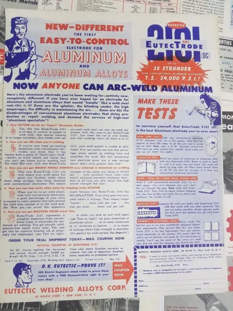 EUTECTIC WELDING ALLOYS Company Advertisements and Technical Bulletins 1950's 2