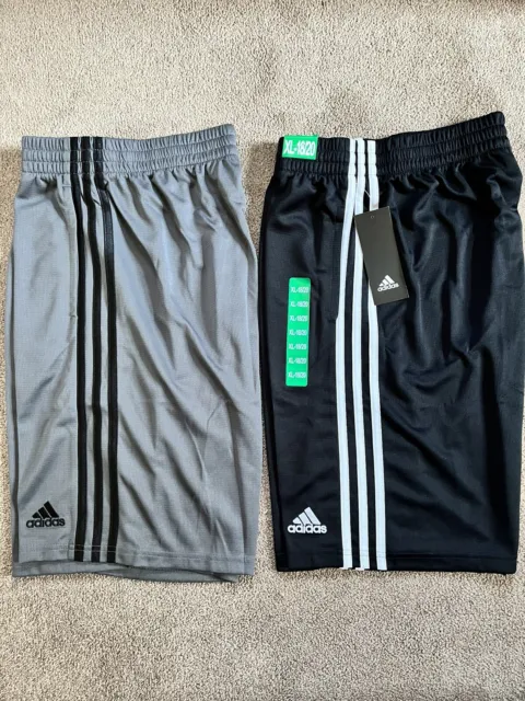 NEW - 2 Pack Youth Boys Adidas Athletic Shorts w/Pockets - Gray/Black - XL 18/20