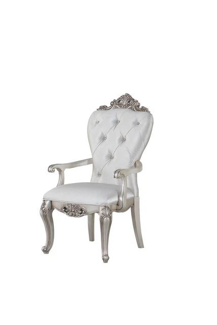 Acme Traditional Set Of 2 Chair In Cream Fabric And Antique White 67443