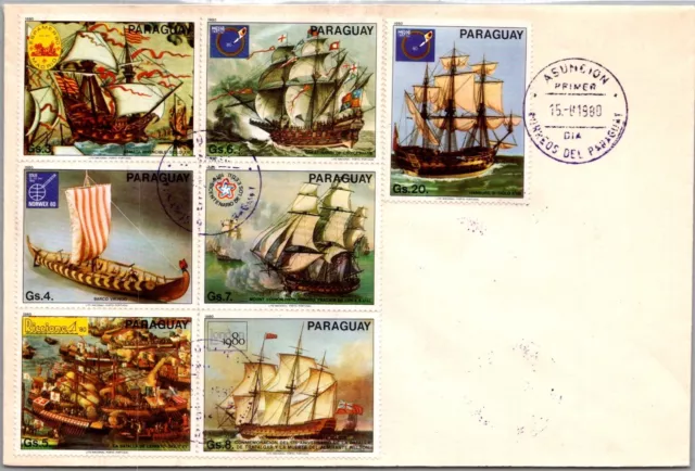 Schallstamps Paraguay 1980 Fdc Cover Comm Philatelic Expo Emblems Ships Stamps