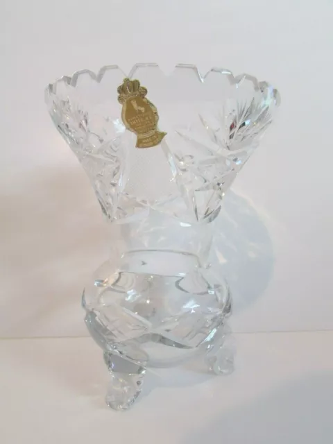 Vintage 7" -3-footed Heavy Crystal Vase,East Germany W/Tag