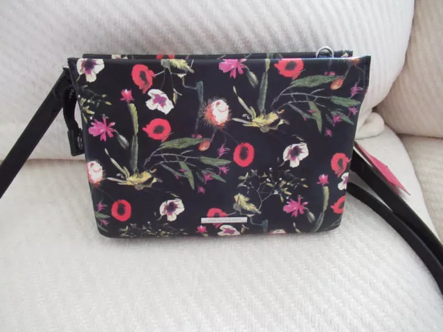 NWT Vince Camuto Black Floral Printed Multi Color Leather/Wristlet/ Crossbody