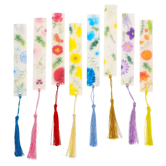 8 Pcs Acryl Lesezeichen Büro Blumen- Acryl-Lesezeichen Mit Quasten