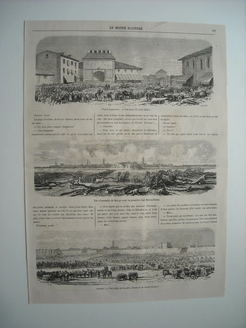 1866 Engraving. Italy. Lagoscuro Bridge. Rovigo. Ferrara, View Taken From The Station...