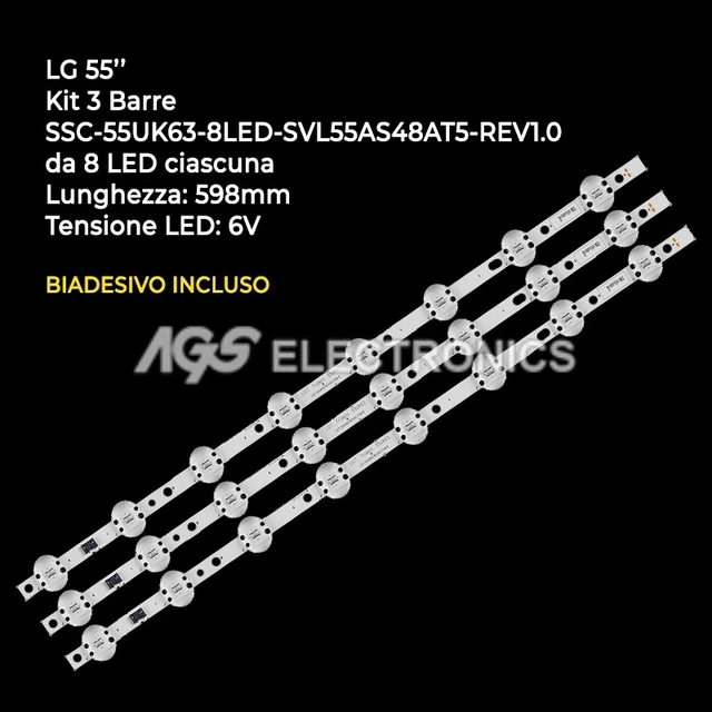 Kit 3 Barres LED Pour TV LG 50 Pouces - Références AGM76150301, HC500DQN-VCUL, 50UK6300PLB - DLED 6V, 520 Mm