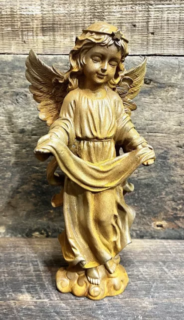 Angelic Cherub Angel Cast Iron Christian Garden Statue, 11.5” Tall