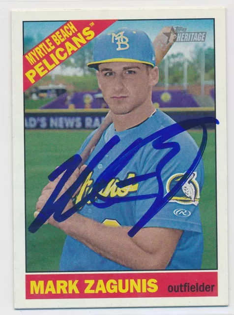 Mark Zagunis Myrtle Beach Pelicans Autographed 2015 Topps Heritage Card #170