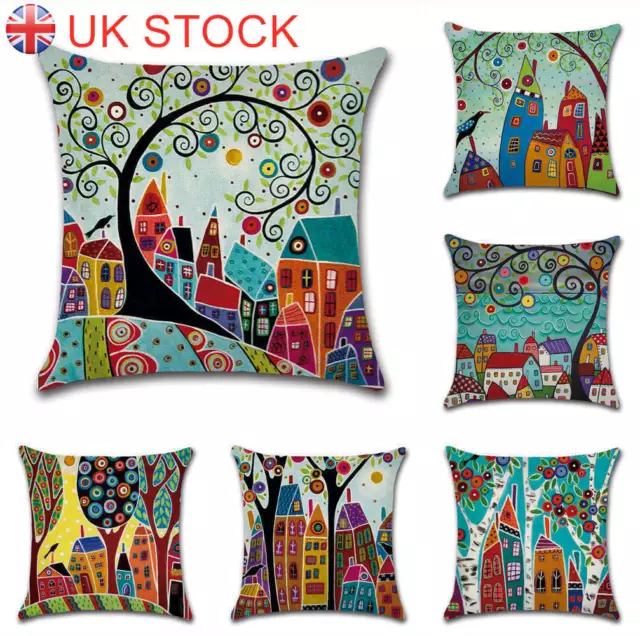 UK 18" Art Cushion Cover Pillow Case Cartoon Retro Vintage Folk Sofa Home Decor