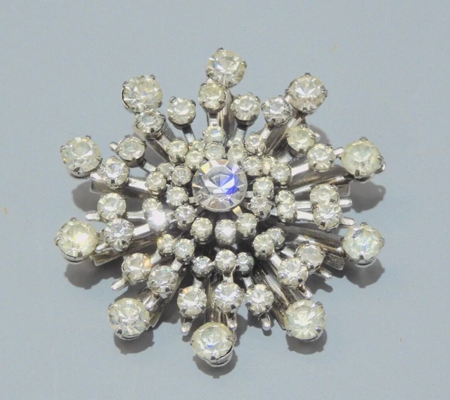 Broche Vintage Flocon De Neige - Métal Rhodié, Strass & Marcassites, 35x35mm