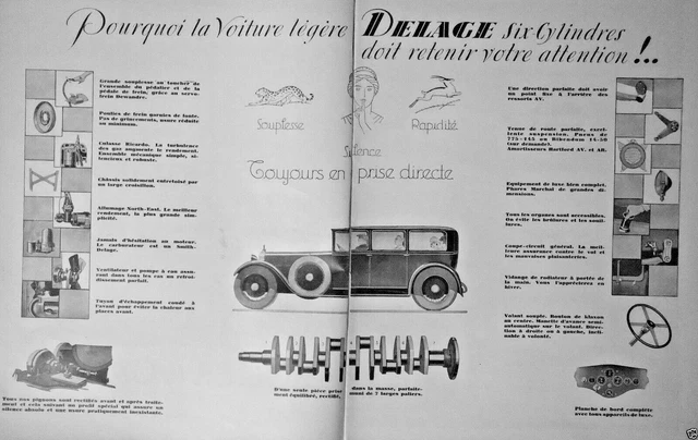 Publicité De Presse 1927 Delage Six Cylindres Voiture Légère A Retenir