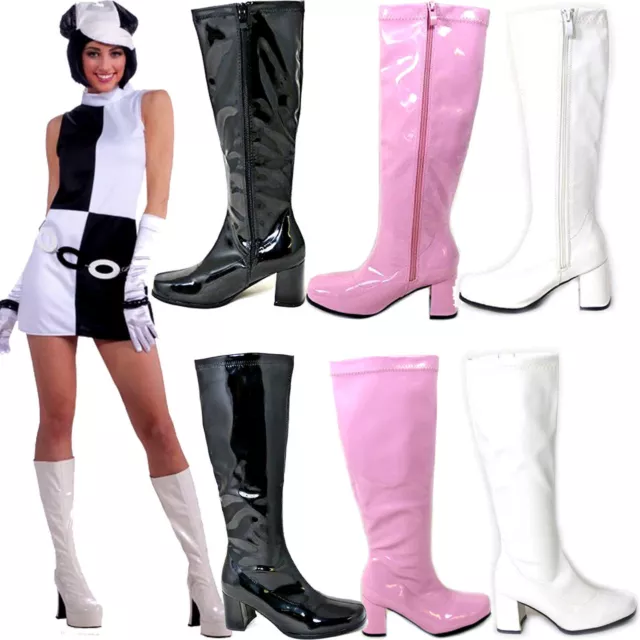 NEW LADIES WOMENS FANCY DRESS PARTY GO GO BOOTS DISCO 60s 70s RETRO SIZES UK 3-8