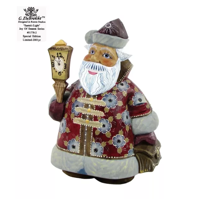 Vtg G. DeBrekht SANTA'S LIGHT 5" Figurine Wood Russia 51778-2 COA LE 2001 MIB