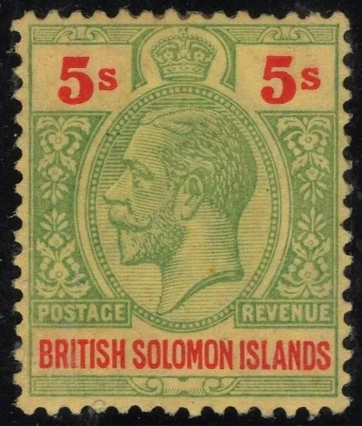 BRITISH SOLOMON ISLANDS SG36 1914 KGV 5s Green & Red /Yellow, MVLH
