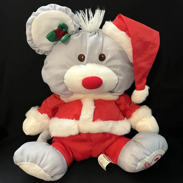 1988 Fisher Price Puffalump 12" Gray Mouse Santa Claus Christmas Nylon Plush