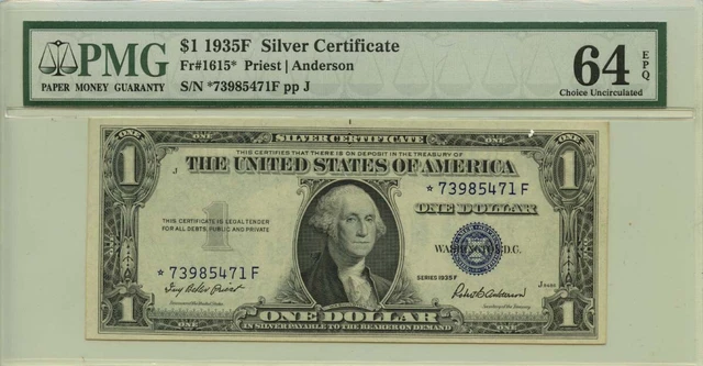 1935F $1 Silver Certificate  Fr# 1615* PMG CH64 EPQ