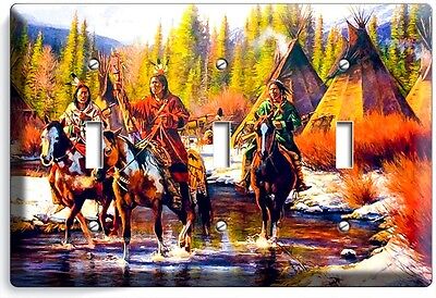 Native American Indians On Horses Triple Light Switch Wallplate Cover Room Decor
