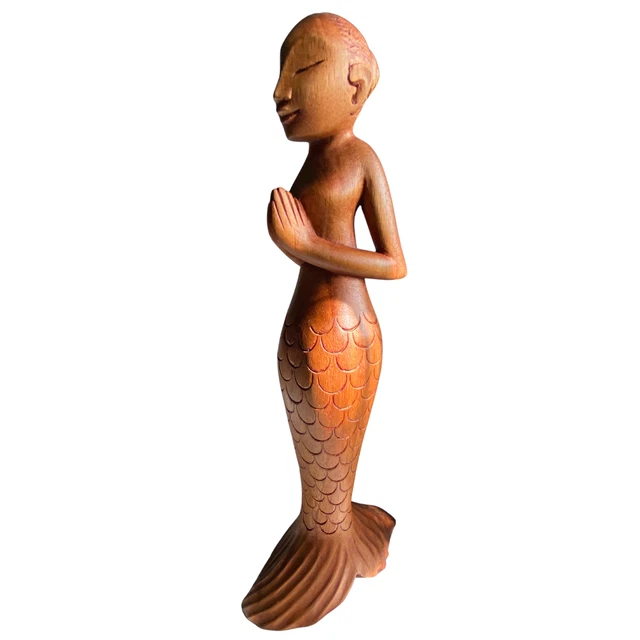 Yoga Mermaid Statue Mountain Pose Asana Tadasana Bali Wood Carving sculpture Art 2