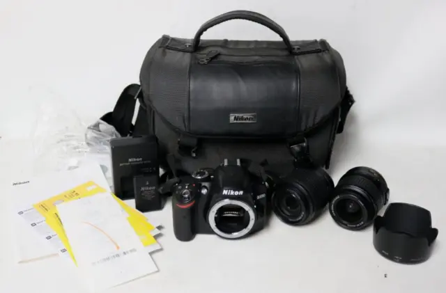Nikon D3200 Digital SLR Camera Kit w/ 18-55mm and 55-200mm Lenses - Tested, READ