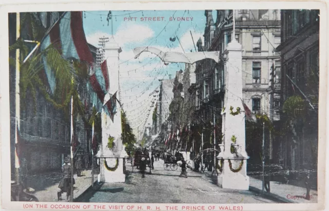 .RARE EARLY1900s PITT STREET SYDNEY PRINCE OF WALES VISIT UNUSED COLOUR POSTCARD