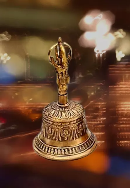 4" Beautiful Decorative Brass Tibet Bell Handmade Home Gift 200g Diwali Xmas