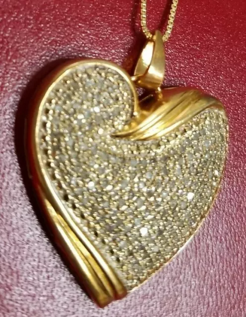 🎁 Sale 14K Yellow Gold Sterling Silver Genuine Diamond Heart Vermeil Pendant