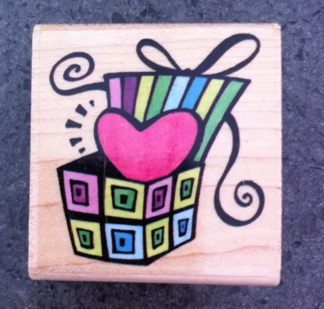 Gift Box with Heart Rubber Stamp