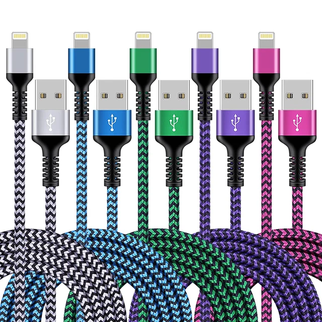 Iphone Charger [5Pack/6Ft], Long Braided Lightning Cables, Fast Charging Power A