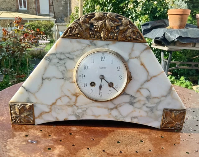 ANCIENNE GRANDE Horloge Pendule A 8 Colonnes Bronze Émaille Emaux