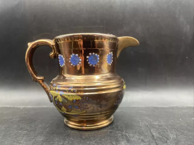 Antique Lusterware 3 1/2" COPPER LUSTRE  PITCHER Creamer Hand Painted S2C3-D