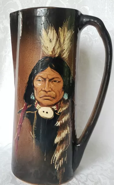 Rick Wisecarver Wihoa HAND PAINTED  POTTERY INDIAN PORTRAIT PITCHER  Signed 10,5