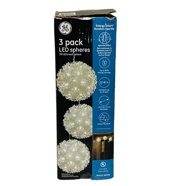 GE 5.5-in Hanging Super Sphere Light Display with 50 White LED Lights - 3 Pack