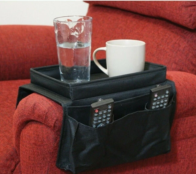 Armchair, Chair & Sofa Arm Rest Drinks Holder Remote Storage & Organiser - Black