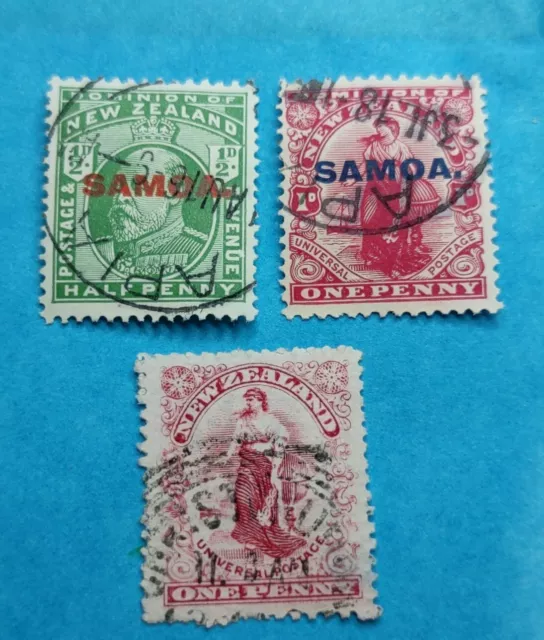 New Zealand,Samoa 1908,(1/2dEdward+1d red) Wmk Lot Of 3(1303_2)