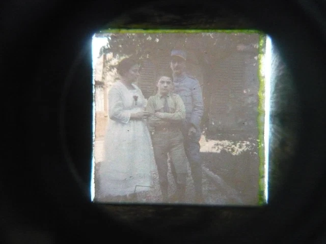 Photo Plaque de Verre stéréo AUTOCHROMES  Famille Soldat Militaire  107 x 45