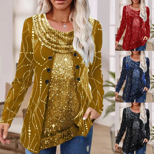 Donna Manica Lunga Tunica Top T Shirt Perline Floreale Largo Casual Camicetta ^
