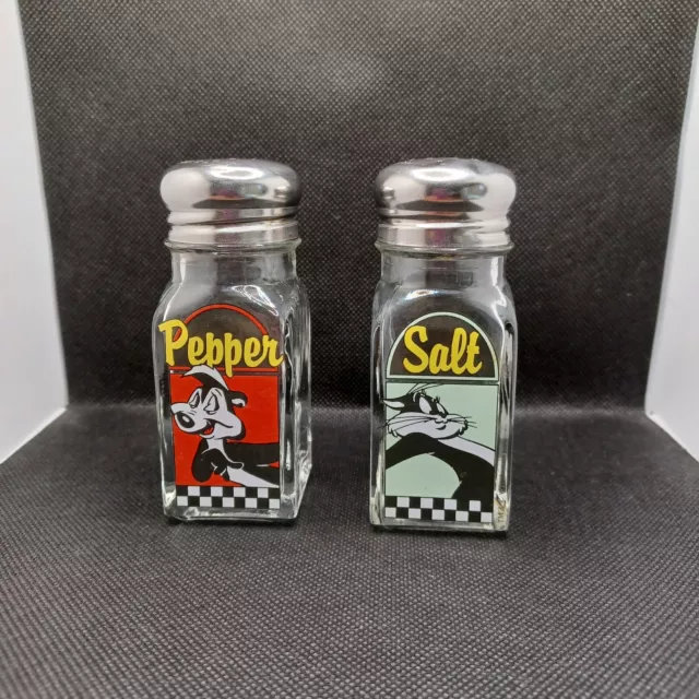 Warner Bros. PePe Le Pew and Penelope Clear glass salt and Pepper Shakers