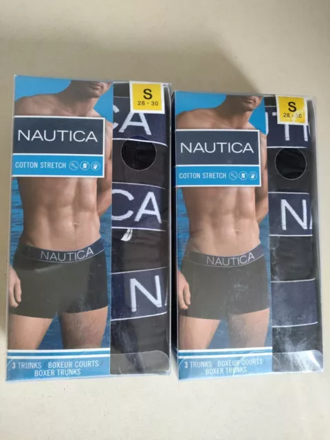 6 x Nautica Mens Small Black (2 x 3 Pack) Underwear Cotton Stretch Boxer Trunks