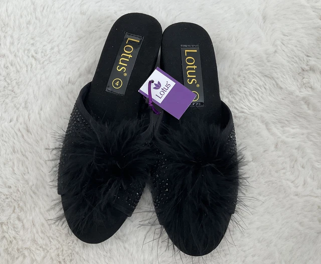 LOTUS ALLURE WOMENS Black Wedge Open Toe Slippers Size UK 3 4 5 6