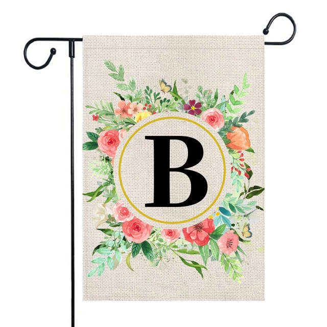 Monogram Letter B Summer Welcome Garden Flags 12x18 Double Sided Burlap Initial