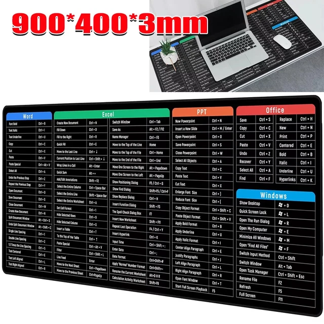 EXCEL SHORTCUTS CHEAT Sheet Office Mouse Pad Keyboard Mats Desk Large ...