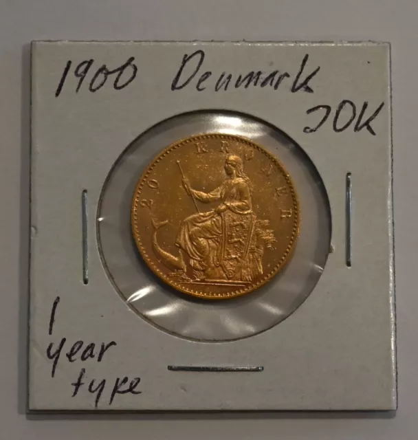 DENMARK 1900 VBP GOLD 20 KRONOR MERMAID COIN - free shipping!!