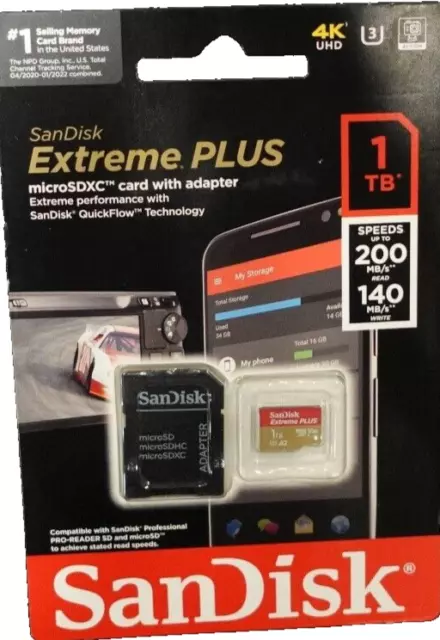 SanDisk Extreme Plus MicroSDXC Card With Adapter 1TB 200/140 MB/S